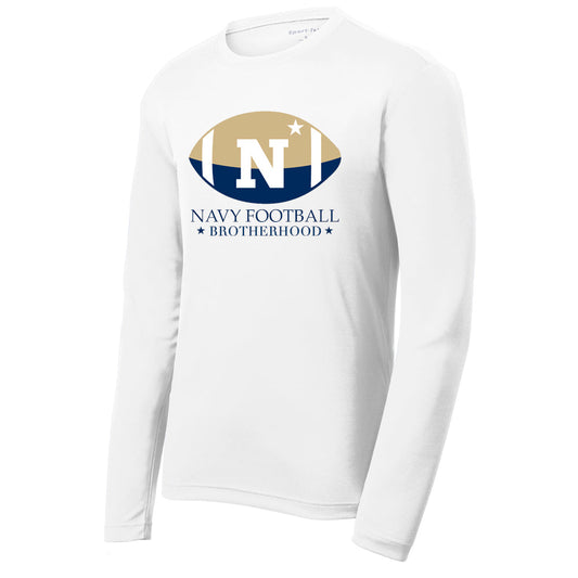 Navy Football Brotherhood Sport-Tek® PosiCharge® RacerMesh® Long Sleeve Tee (White)