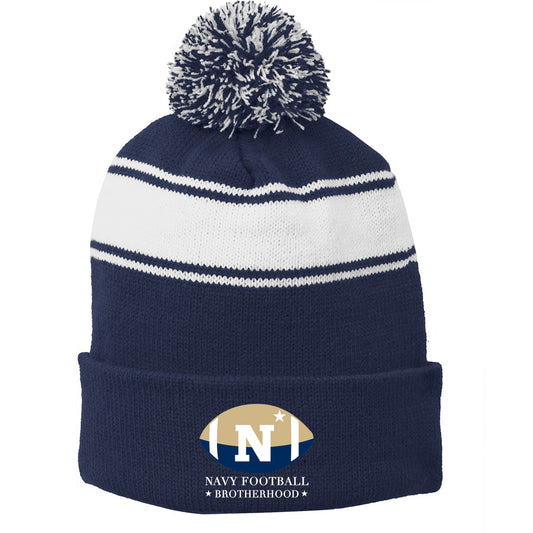 Navy Football Brotherhood Sport-Tek® Stripe Pom Pom Beanie