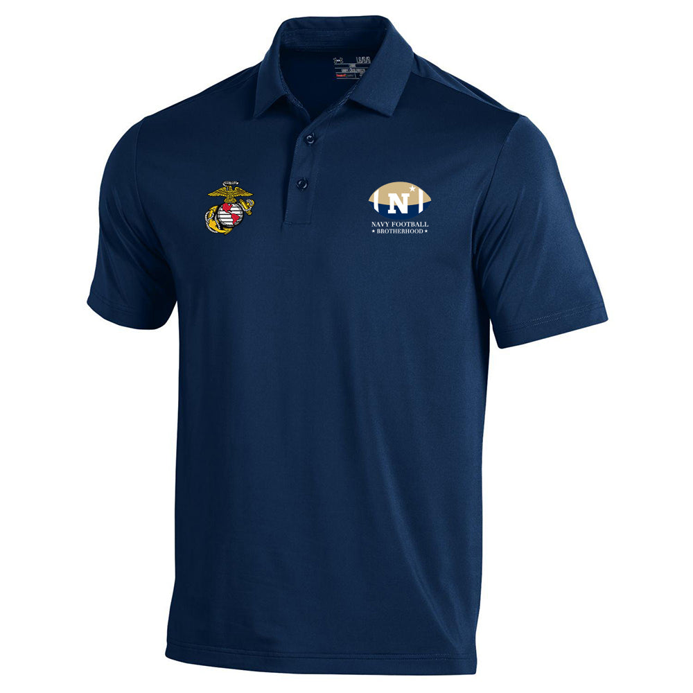 Navy Football Brotherhood Marine Corps Under Armour T2 Green Polo (Navy)